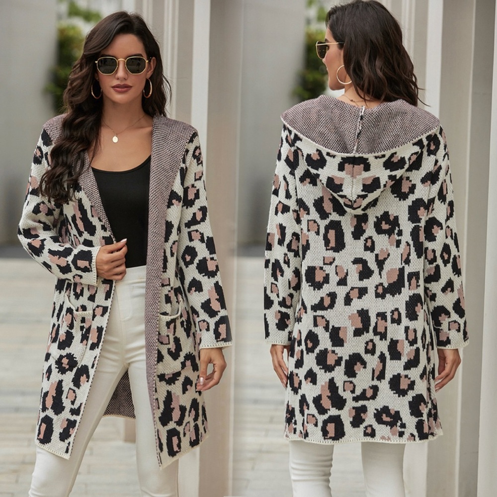 Thick Stylish Leopard Print Hooded Cardigan Brand New No tags